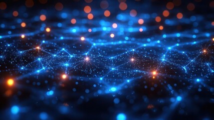 Fototapeta premium futuristic fiber optic network pulsating neon blues intricate cable patterns data streams visualization sleek tech aesthetic