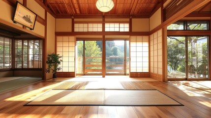 Obraz premium Japanese home design often shows great attention to detail. Whether it is in the choice of materials, the selection of furniture, or in the architecture of the building itself, 