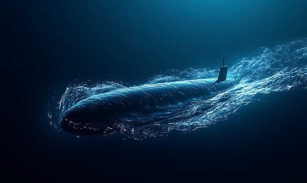 Fluid Dynamics Visualization of Submarine Movement Showing Flow and Turbulence