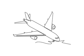 Continuous one line drawing air plane concept. Doodle vector illustration.	