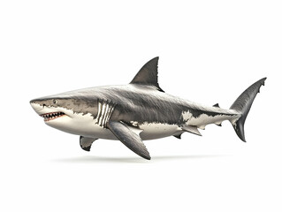 Realistic representation of a great white shark swimming gracefully in clear waters.