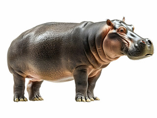 Obraz premium A detailed image of a hippo standing proudly, showcasing its large body and unique features in a natural setting.