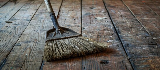 Broom On A Wooden Floor At A Construction Site