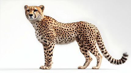 A majestic cheetah standing gracefully against a minimalistic background, showcasing its striking coat and agile form.