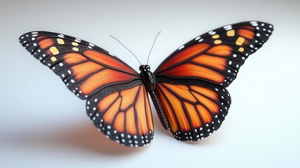 Fototapeta premium hyperrealistic 3d render of a vivid orange monarch butterfly with intricate wing patterns posed midflight against a pure white backdrop