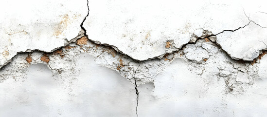 Obraz premium Textured close-up of cracked wall plaster, showcasing signs of age and wear, perfect for backgrounds or design projects.