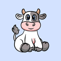 cow happy sitdown cartoon illustration
