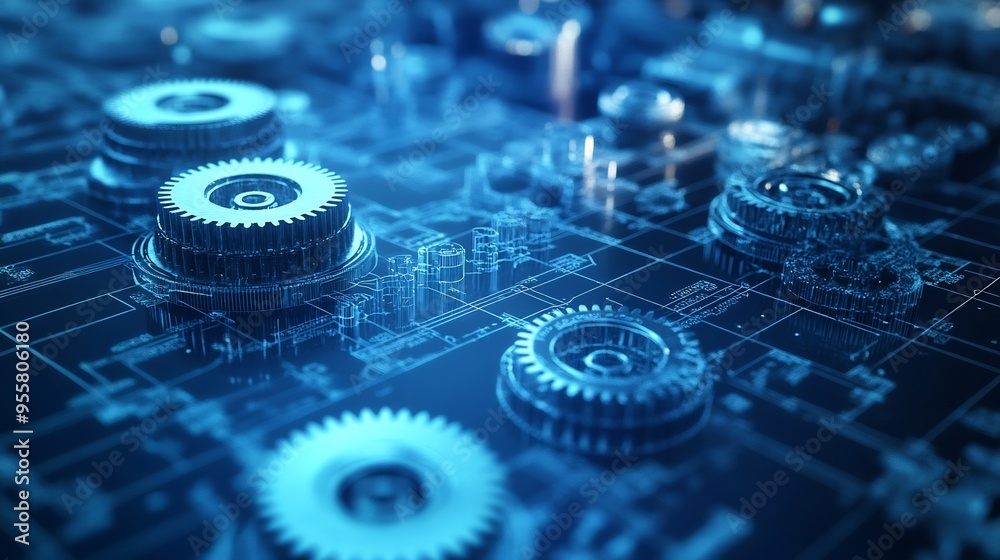 Canvas Prints mechanical blueprint gears cogs and detailed engineering specifications