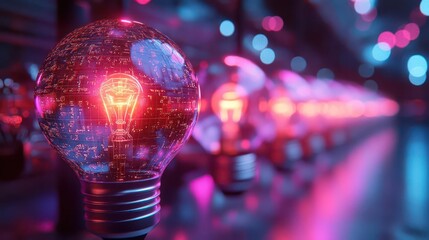 innovation lifecycle visualization 3d infographic showing product development stages futuristic hologram transitions from idea lightbulb to market success