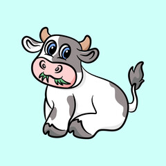 cow eating grass cartoon vector illustration