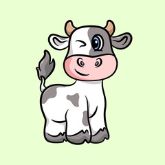 cute cow wink of the side eye cartoon illustration vector