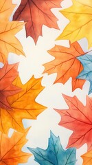 Obraz premium A vibrant collection of watercolor autumn leaves in warm hues, perfect for seasonal decor or nature-inspired designs.