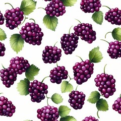 A vibrant pattern featuring clusters of ripe grapes with lush green leaves, perfect for backgrounds or textile designs.