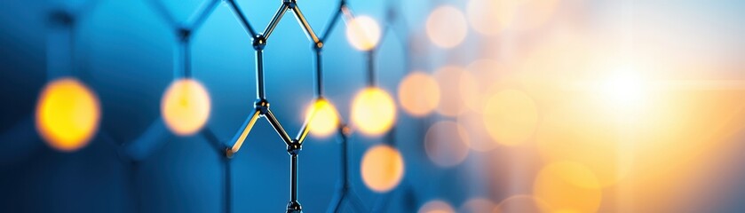 Close-up of a futuristic geometric structure with vibrant lights in the background, creating a captivating visual effect.