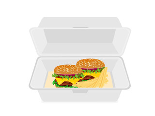 Foam food container on a white background.