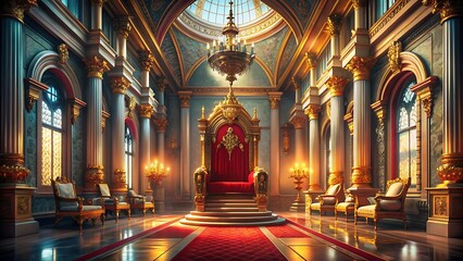 Obraz premium majestic throne Room, Golden royal throne,king throne illustration.4k resolution