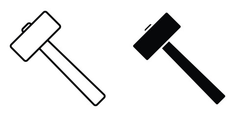 Sledgehammer icon. Big hammer with wooden handle symbol. Black silhouette. Sign construction tool vector. Web, apps, logo, print.