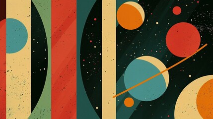 Vector Template for Space Posters: Mid Century Modern Space Age Style Background with 1950s - 1960s Colors and Shapes