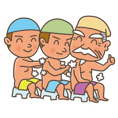 入浴中の水戸黄門一行