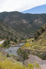 Rafters on the Arkansas River flowing through Royal Gorge Canyon, Colorado
