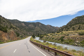 Rafters on the Arkansas River flowing through Royal Gorge Canyon, Colorado