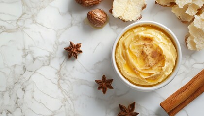 Fototapeta premium Cinnamon honey butter cream topping on white mug ceramic