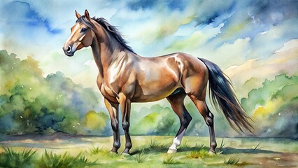 A majestic horse gallops across the canvas as watercolors swirl and blend, capturing the fleeting glimpses of its wild spirit.