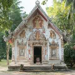 Ancient Thai Temple with Intricate Carvings and Statues
