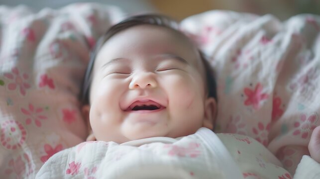 Smiling Baby in Floral Blanket