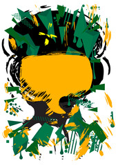 Green, black and yellow graffiti speech bubble. Abstract modern Messaging sign street art decoration, Discussion icon performed in urban painting style.