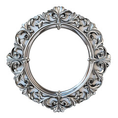 Ornate Silver Circular Frame with Floral Design