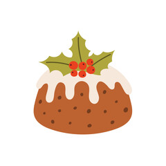 Vector illustration of a Christmas cake with berries and leaves