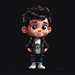 Cute little boy standing. he has joyful expression and smile. Vector illustration isolated. cute children cartoon character vector illustration. Cute boy wearing casual suit cartoon character.