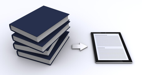 本とタブレット、書籍の電子データ化