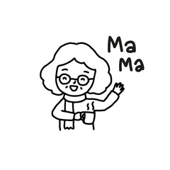 Black and white, happy mother say hi, icon vector