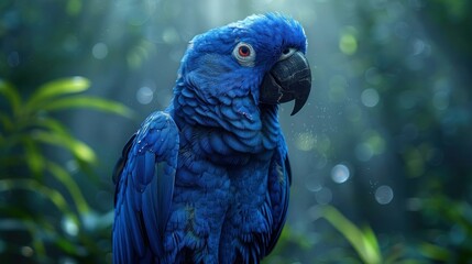 Vibrant Hyacinth Macaw Perched on a Branch in the Jungle