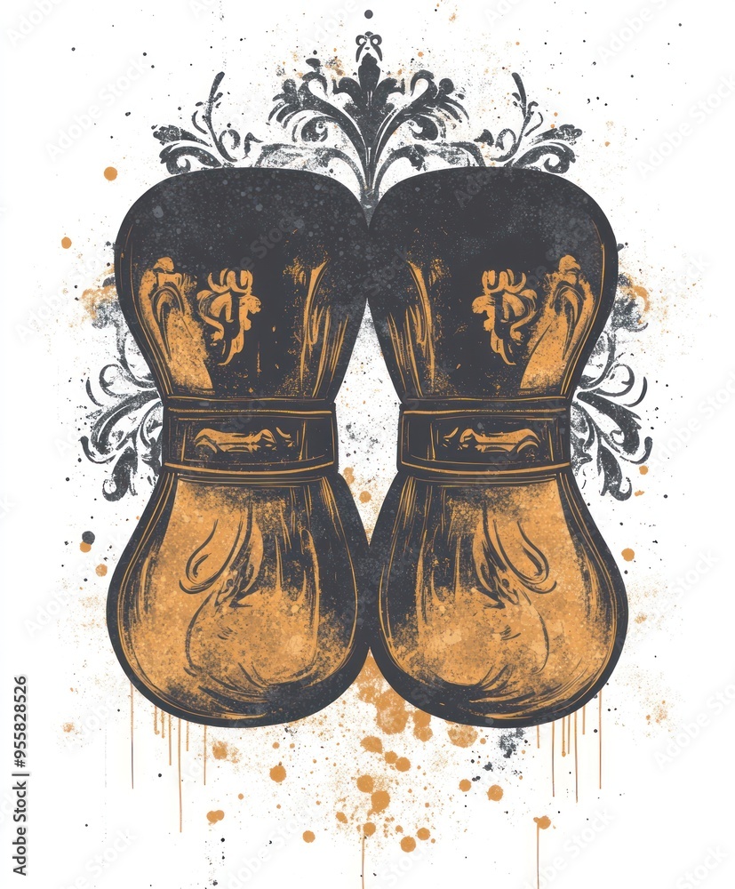 Canvas Prints A graphic illustration of boxing gloves with an artistic flair and splashes of color.