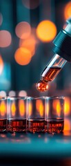 A close-up view of a dropper dispensing liquid into glass vials, showcasing a blend of vibrant colors and detailed textures.