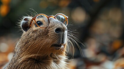 Cute Capybara Student with Glasses on Black Background - Back to School Concept for Adorable Pets Education