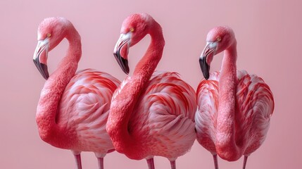 Quirky Pink Flamingos on Pastel Background - 3D Render Abstract Decorative Concept