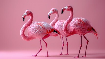 Fototapeta premium Quirky Pink Flamingos on Pastel Background - 3D Render Abstract Decorative Concept