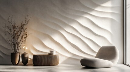 Minimalist Interior Design with Wavy Wall and Modern Furniture