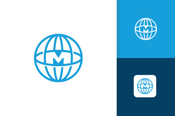 globe logo with initial letter m icon vector template