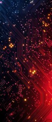 Fototapeta premium Abstract digital background with vibrant red and blue lights illuminating intricate circuit patterns and technology designs.
