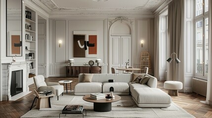Parisian Apartment Decor: Scandinavian-Style Modern Living Room and Home Interior Design