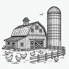 Fototapeta premium large barn with a tall silo beside it