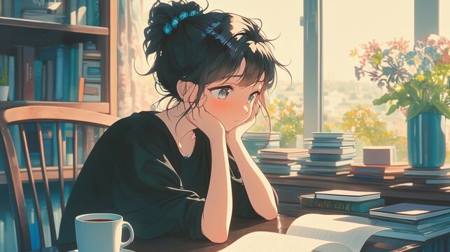机で勉強する美少女13