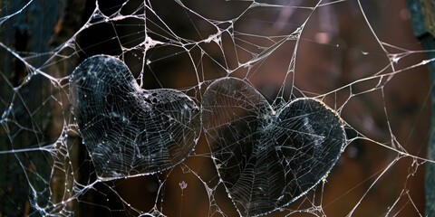 Spider webs with broken hearts in a frame