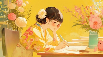 机で勉強する美少女14