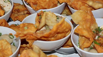 Bakso Malang, meatball soup from Malang, East Java served with noodles, tofu, and fried pangsit or dumplings